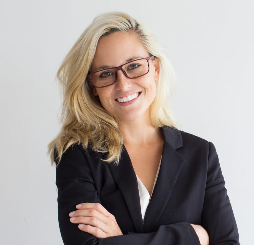  head shot of smiling employee looking stylish