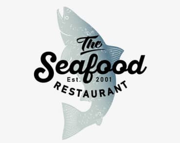 logo of fish with restaurant name layed over it